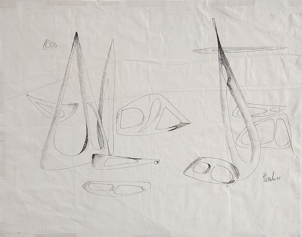 HERCULES BARSOTI - “Sem título”- Nanquim sobre papel -Ass.dat.1955 inf.dir. - 39 x 49 cm.