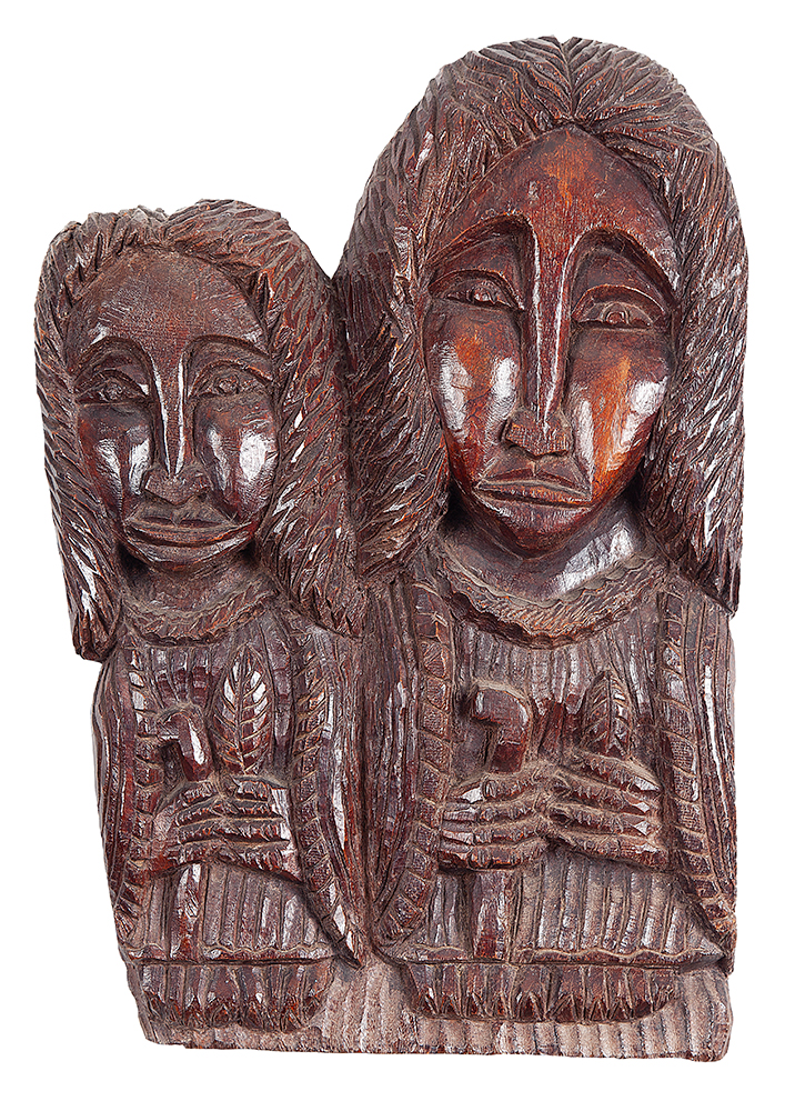 LOUCO (BOA VENTURA DA SILVA F.) - “Figuras”- Escultura em madeira - Assinada - 55 x 40 cm.