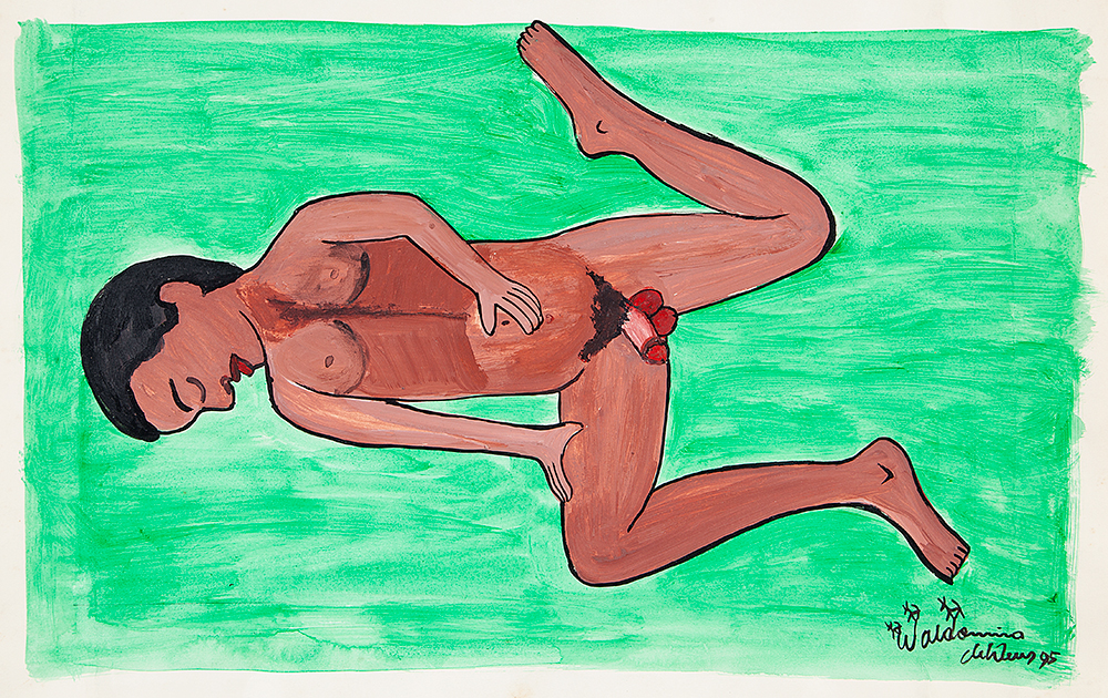 WALDOMIRO DE DEUS - “Nu masculino”- Guache e óleo sobre papel - Ass.dat.1995 inf.dir. -28 x 45 cm.