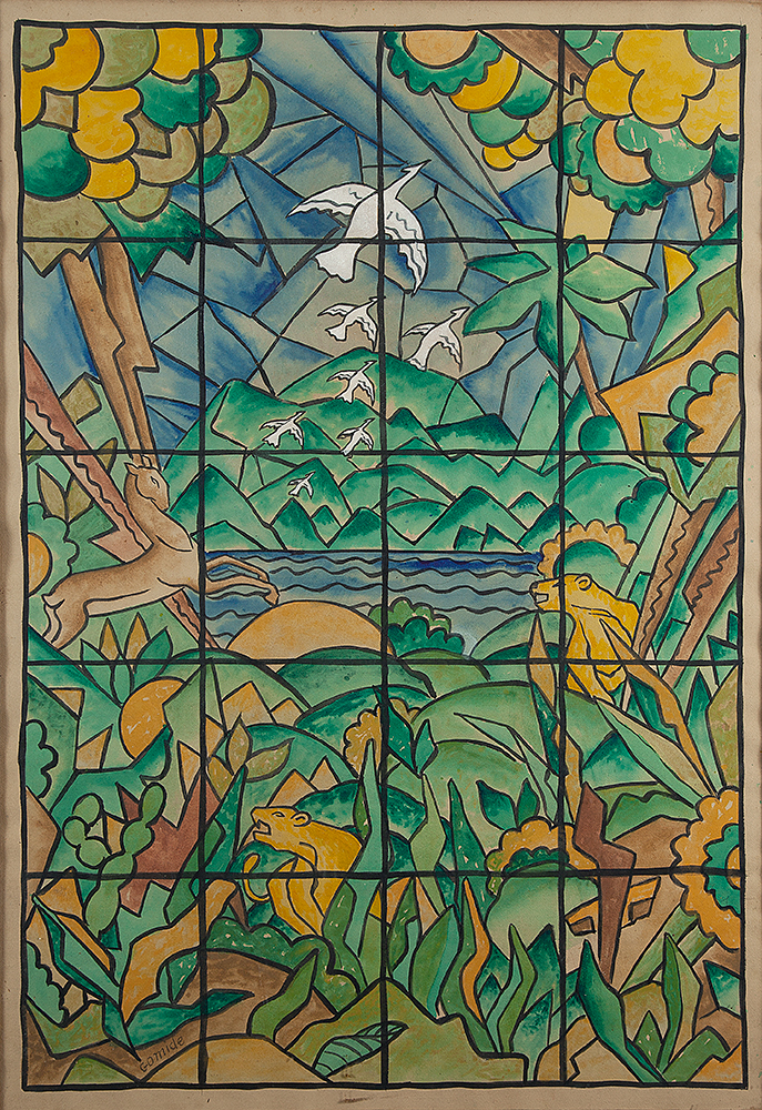 ANTÔNIO GOMIDE - “Projeto de vitral - Art Deco” - Guache sobre papel - Déc..30/40 - Ass. inf. dir - 96 x 67 cm.