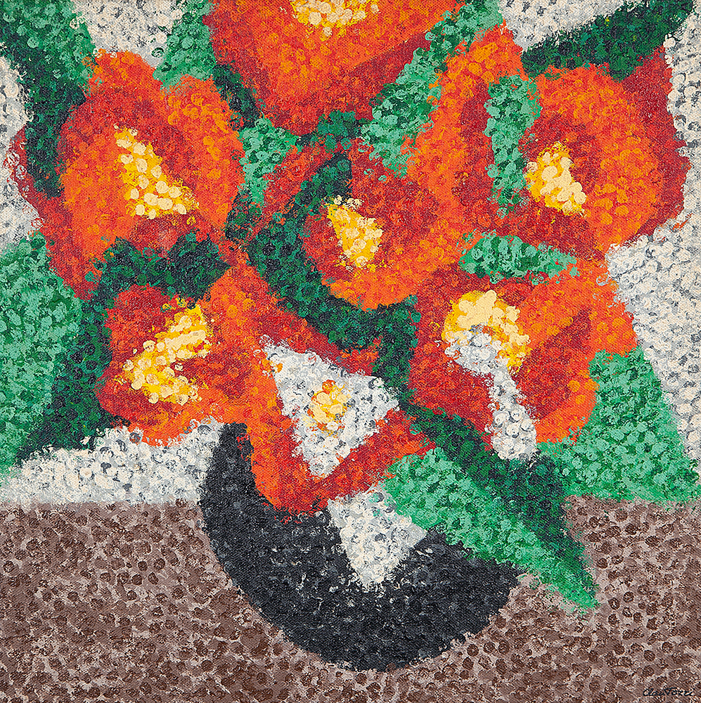 CLÁUDIO TOZZI - “Vaso de Flores” - Óleo sobre tela sobre eucatex - Ass.inf.dir - 40 x 40 cm.