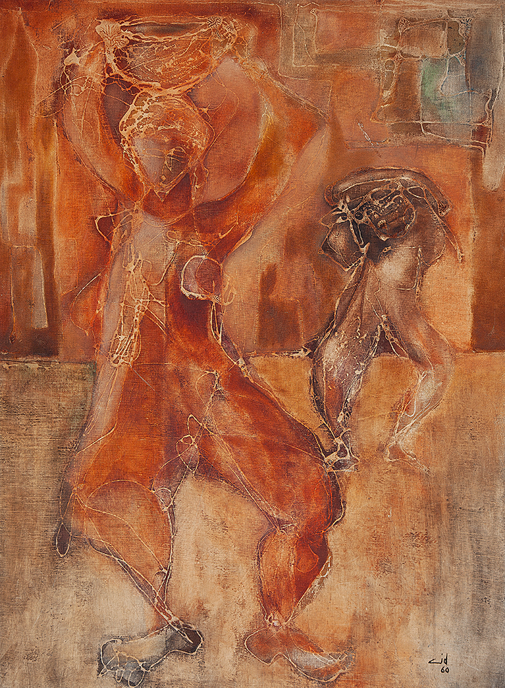 BERNARDO CID - “Mulheres com Cuba na cabeça” - Óleo sobre tela - Ass.dat.1960 inf.dir - 73 x 55 cm.