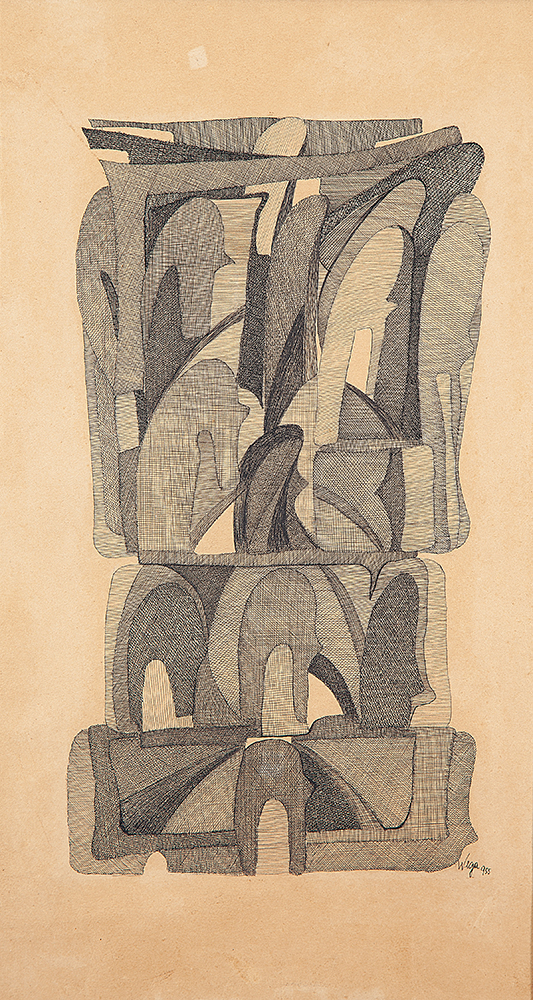 WEGA NERY - “Gênesis” - Nanquim sobre papel - Ass.dat.1955 inf.dir - 55 x 35 cm.Reproduzido na página 46 do livro da artista “Reflexos do Real Invisível”.
