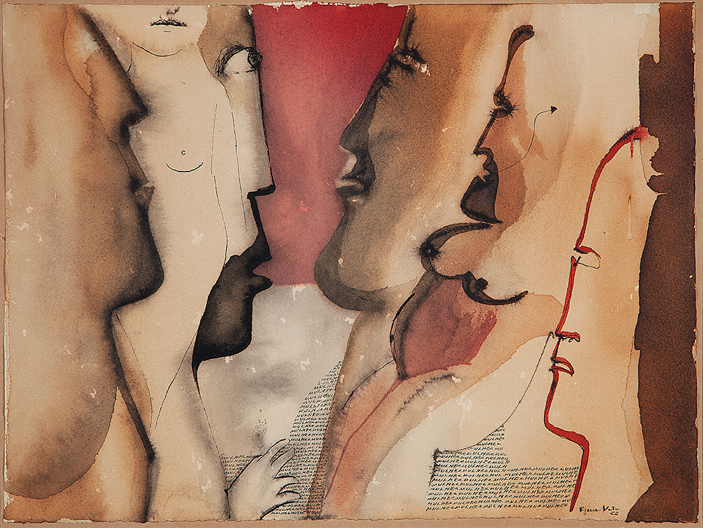 REGINA VATER - “Mulher” - Nanquim e aquarela sobre papel - Ass.dat.1966 inf.dir - 29 x 39 cm.