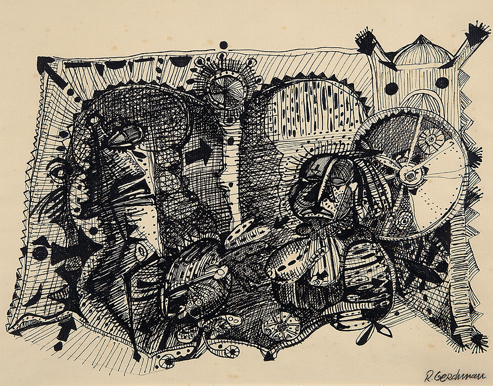RUBENS GERCHMAN - “Sem título” - Nanquim sobre papel - Ass.inf.dir - 29 x 38 cm.Reproduzido na pág.125 “Versus 10 Anos de Crítica de Arte” – Jacob Klintowitz.