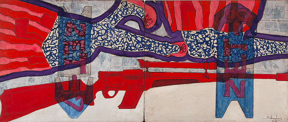 GILBERTO SALVADOR - Zet 7 - Zet 8 - (Díptico) - Tinta plástica e colagem sobre madeira -Ass.dat.1967 inf. dir -70 x 60 cm (cada).Participou da exposição na Galeria Frente.