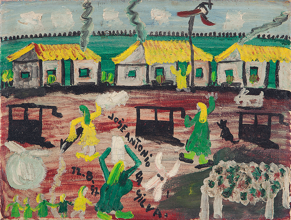 JOSÉ ANTÔNIO DA SILVA - “Vila” - Óleo sobre tela - Ass.dat.1957 inf.esq - 30 x 40 cm.