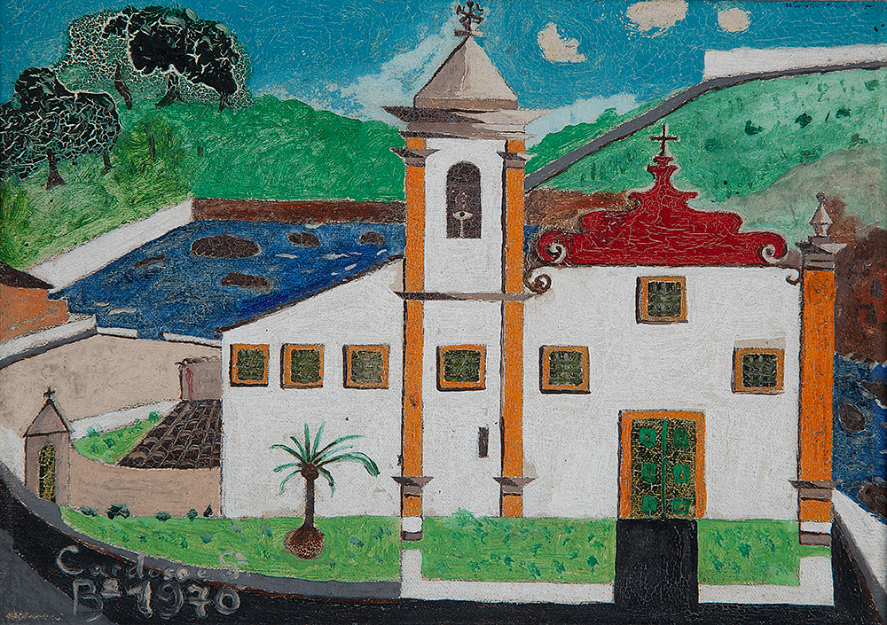 CARDOSO E SILVA - “Igreja” - Óleo sobre tela - Ass.dat.1970 inf. esq. ass.dat. no verso - 16 x 22 cm.