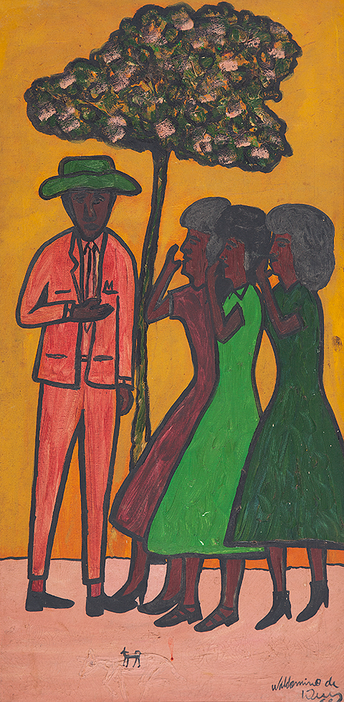 WALDOMIRO DE DEUS - “Homem de terno vermelho” - Óleo sobre tela - Ass.dat.1968 inf.dir., Ass.dat.1966 no verso - 100 x 50 cm.