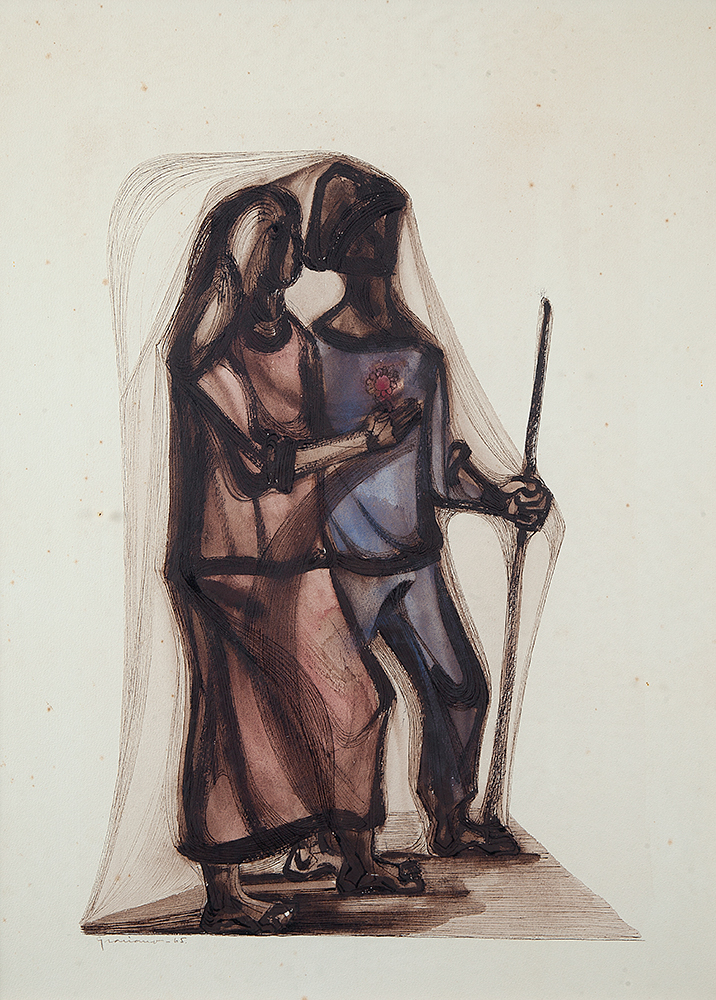 CLÓVIS GRACIANO - “Casamento” - Guache e aquarela sobre papel - Ass.dat.1965 inf.esq. - 57 x 42 cm.
