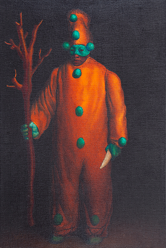 MARIO GRUBER - “Fantasiado” -Óleo sobre tela sobre madeira - Ass.inf.esq. - 60 x 40 cm.