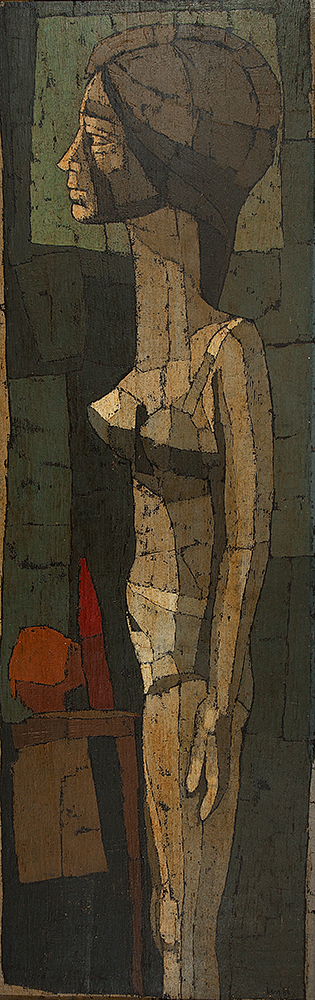INOS CORADIN - “Mulher” - Óleo sobre madeira - Ass.dat.1966 inf.dir. - 137 x 45 cm.