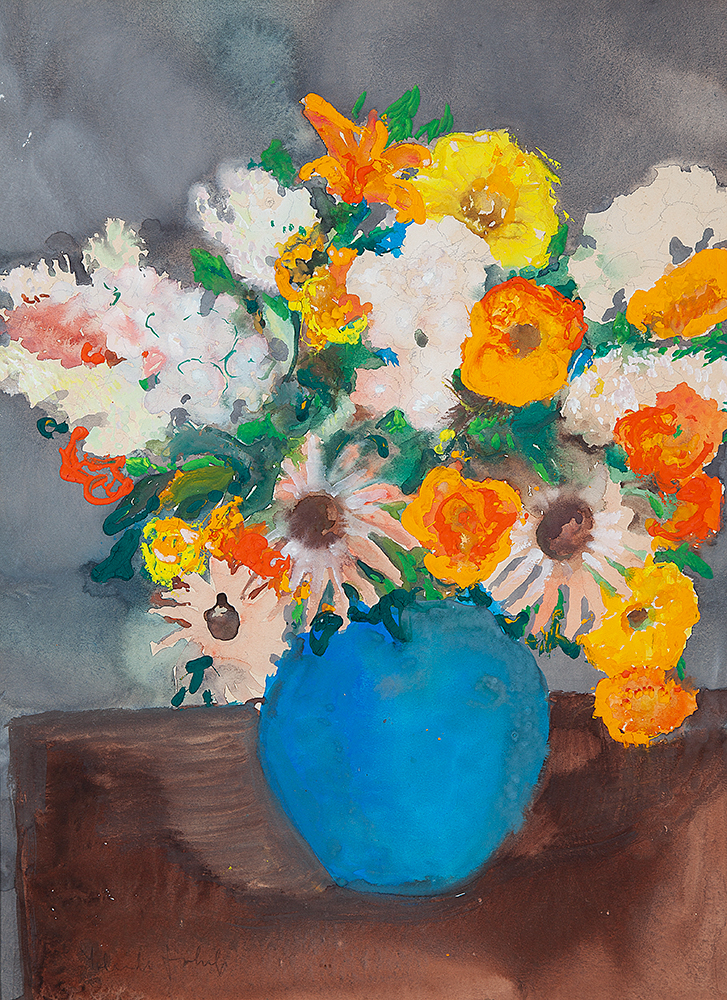 YOLANDA MOHALYI - “Vaso de flores” - Aquarela sobre papel - Ass.inf.esq. - 53 x 39 cm.