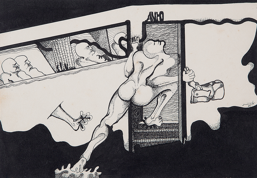 IVALD GRANATO - “Figuras”- Guache sobre cartão - Ass.dat.1969 centro inf. dir. - 19,5 x 28 cm.