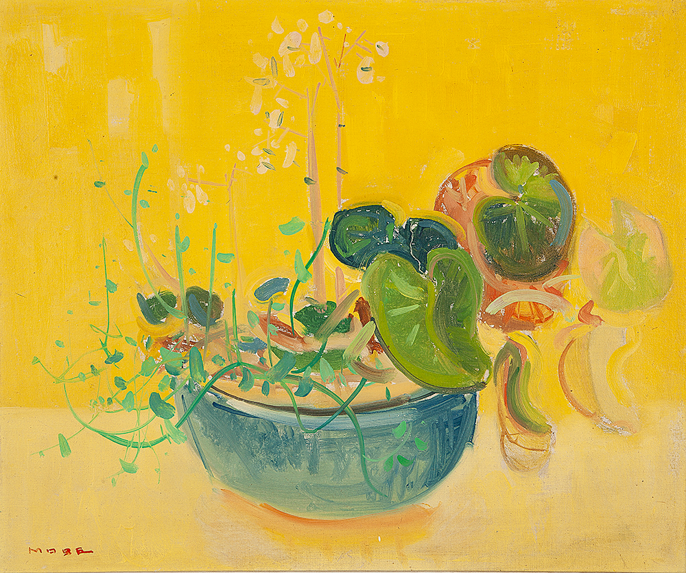 MANABU MABE “Vaso com planta” - Óleo sobre tela - Ass.inf.dir - 37 x 46 cm.Ex. coleção Dr.José Roberto Cortez.