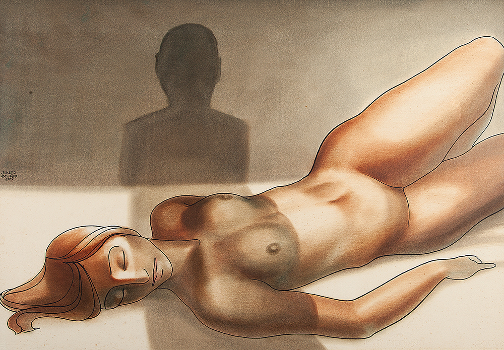JUAREZ MACHADO  “Nu feminino” - Técnica mista sobre papel fabriano -Ass.dat.1978 centro sup.esq. 70 x 100 cm.