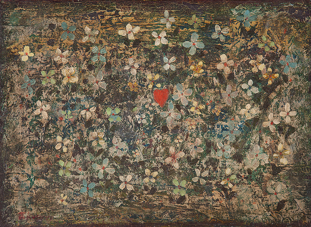 TOMOSHIGUE KUSUNO “Flores” -Óleo sobre tela - Déc.60 - Ass. inf.esq. -24 x 33 cm.Apresenta certificado do artista.