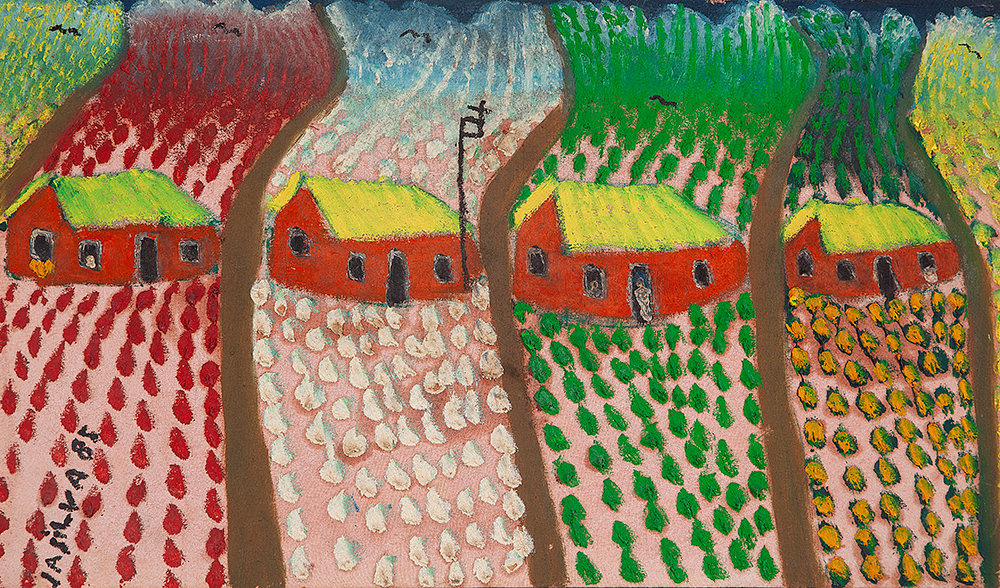 JOSÉ ANTÔNIO DA SILVA  “Fazendas” -Óleo sobre tela. Ass.dat.1985 inf.esq. ass. dat. no verso - 30 x 50 cm.