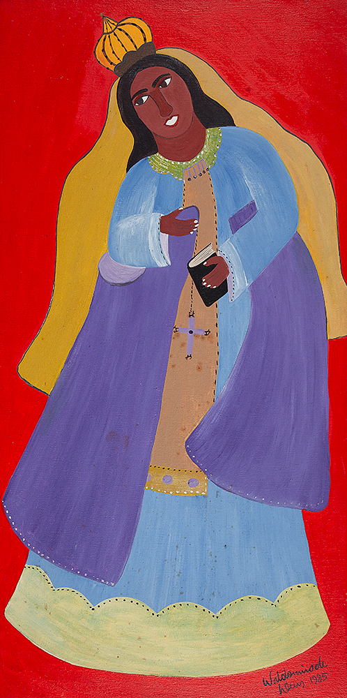 WALDOMIRO DE DEUS “A Madona” - Óleo sobre tela - Ass.dat.1985 inf. dir - 100 x 50 cm.Com etiqueta do atelier do artista no verso.
