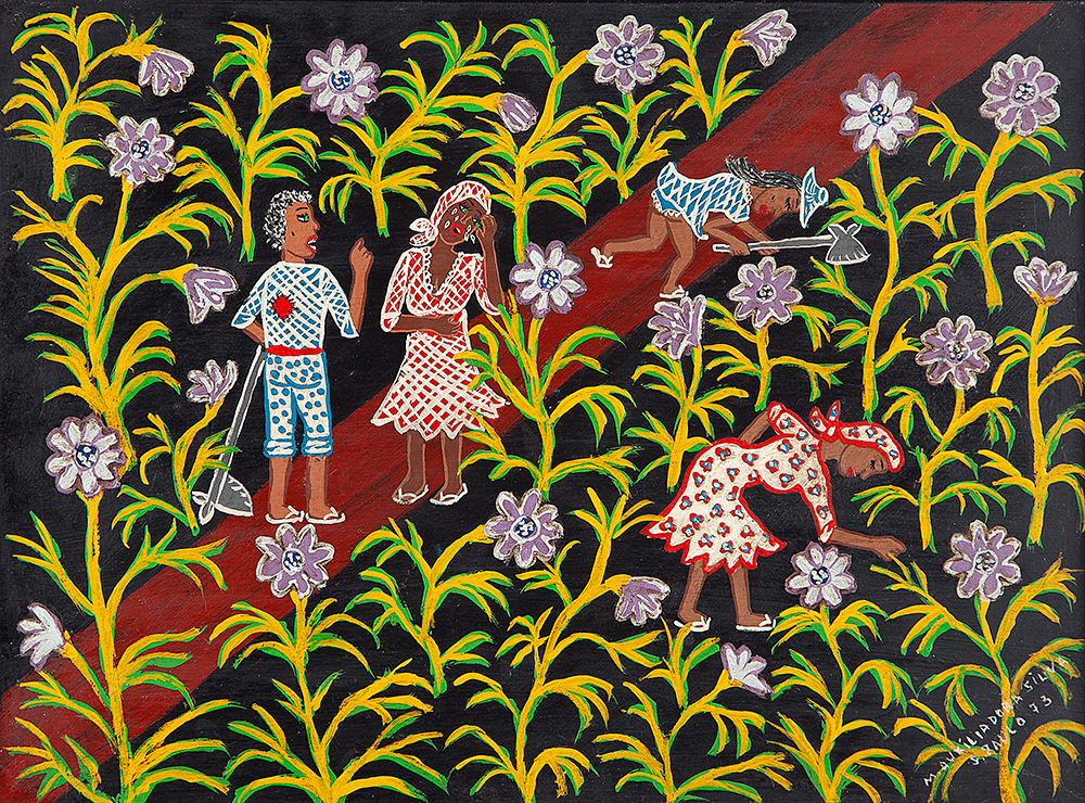 MARIA AUXILIADORA  “Plantação de flores” - Óleo sobre eucatex -Ass.dat.1973 inf.dir - 26 x 35 cm.