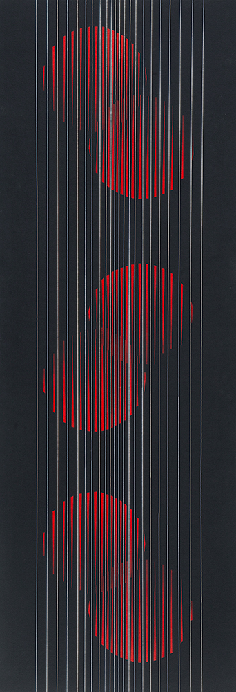 LOTHAR CHAROUX - Vibração - Guache sobre cartão colado em eucatex - Ass.dat.1970 inf.dir. - 100 x 35 cm. Com etiqueta do atelier do artista no verso.