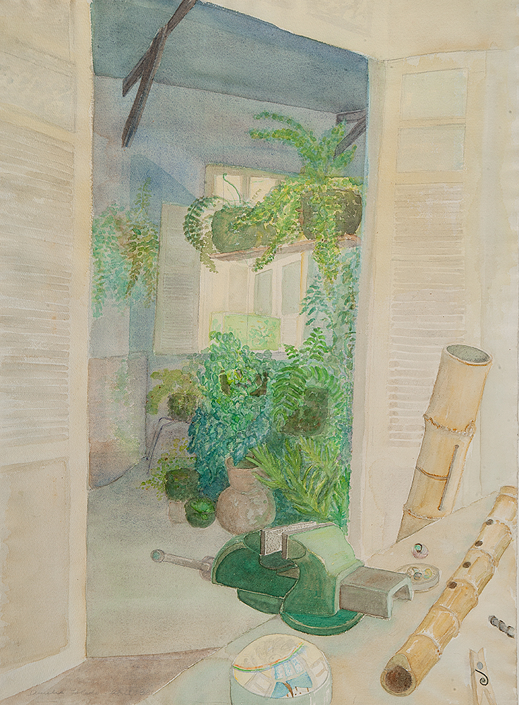 AMÉLIA TOLEDO - Atelier da artista - Aquarela - Ass.dat.1980 inf.esq. - 78 x 57 cm.