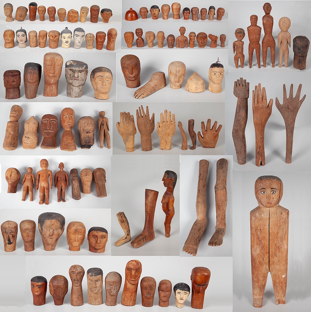 EX-VOTO - Conjunto com 98 esculturas em madeira - Medidas variáveis - Ex. coleção Wanda Pimentel.