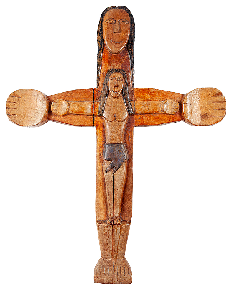 BENEDITO JOSÉ DOS SANTOS - Crucifixo - Escultura sobre madeira - Assinada - 82 x 65 cm.
