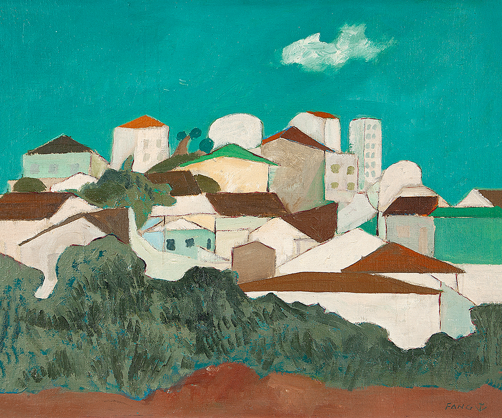 FANG - “Paisagem com casarios - ” - Óleo Sobre Tela Colada em Eucatex - Ass.inf.dir,Ass.dat.1978 no verso - 45 x 53 cm.