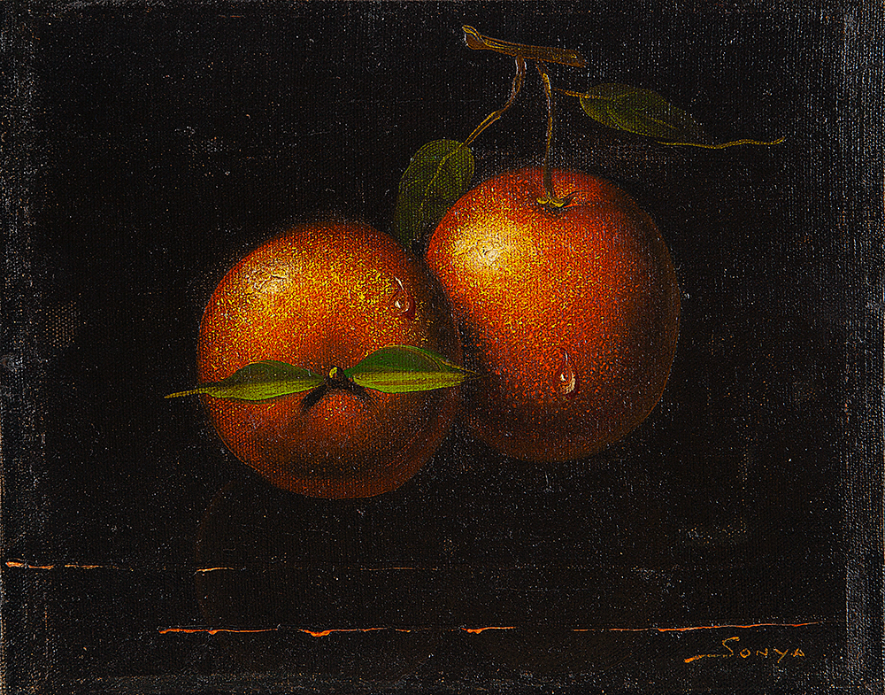 SONYA GRASSMANN - “Frutas” - Óleo Sobre Tela Sobre Eucatex - Ass.inf.dir - 21 x 26,5 cm.