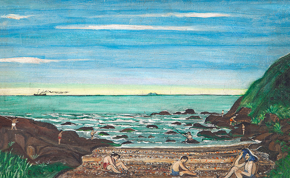 EMÍDIO DE SOUZA - Figuras na praia - Óleo Sobre Tela - 29 x 46 - Ass.inf.esq