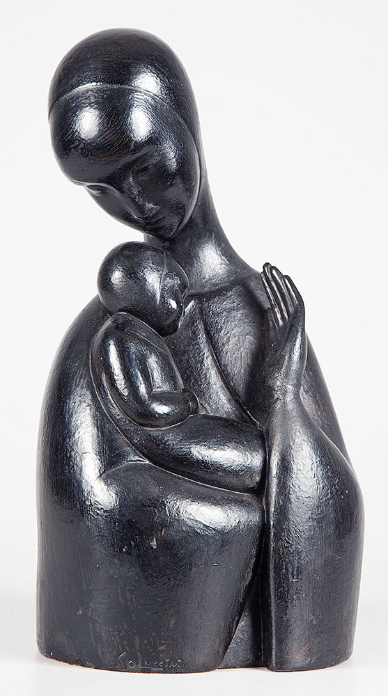 LÉLIO COLLUCINI - Mãe e filho - Escultura em Gesso Pintado - 31 x 16 x 13 - Assinada