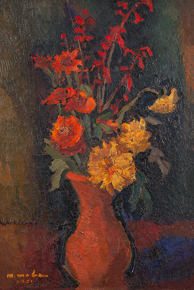 MANABU MABE - Vaso de flores - Óleo Sobre Tela - Ass.dat.inf.dir - 1951 -55 x 38 cm. Com certificado de autenticidade da Liberdade Garô assinado pelo artista.