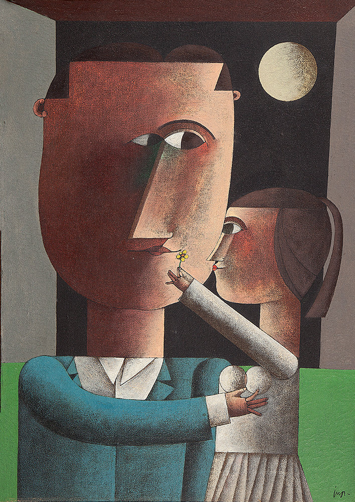 INOS CORRADIN - Os amantes - Óleo Sobre Tela - Ass.inf.dir, Ass.tit. no verso - 70 x 50