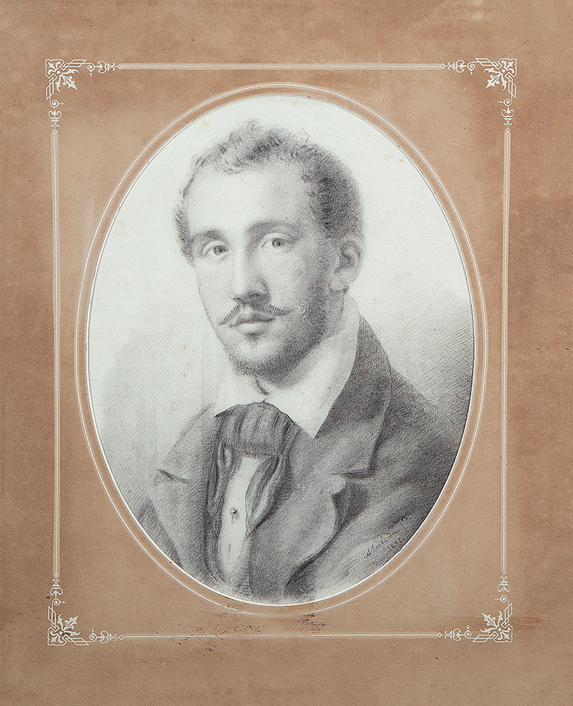 JOSÉ FERRAZ DE ALMEIDA JUNIOR - Autorretrato - Desenho à Grafite - Ass.dat.inf.dir - 189538 x 28 cm.