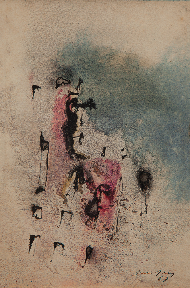 ANTÔNIO BANDEIRA - Sem título - Nanquim e Aquarela Sobre Papel - Ass.dat.1967 inf.dir - 27 x 18 cm.