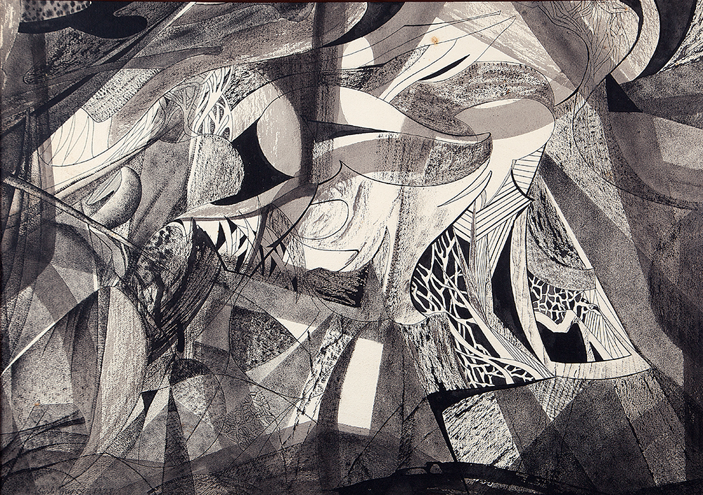 ROBERTO BURLE MARX -Sem título - Nanquim e Aquarela Sobre Papel -Ass.dat.1978 inf.esq. - 52 x 73 cm.Com etiqueta da Galeria Marte21.