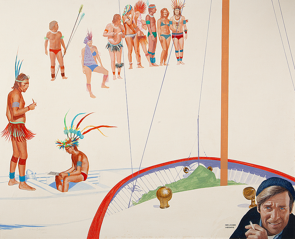 GLAUCO RODRIGUES - Sexta -feira 24 de Abril 1500 - Acrílico Sobre Tela - Ass.dat. 1971 inf.esq,Ass.dat. no verso - 81 x 100 cm.Obra semelhante reproduzida na pág. 83 do livro Glauco Rodrigues -Texto Luis Fernando Veríssimo - Salamandra e Ex. Coleção Darci Fontoura de Almeida