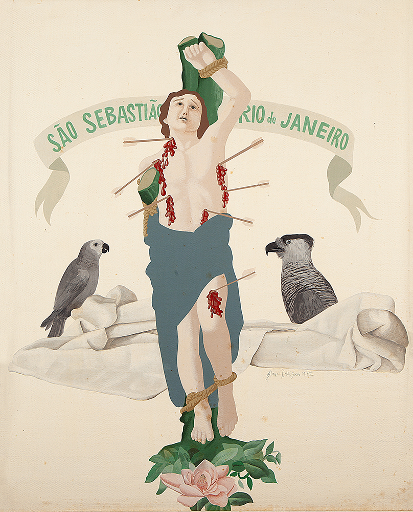 GLAUCO RODRIGUES - São Sebastião do Rio de Janeiro - Acrílica Sobre Tela - Ass.dat.1972inf.dir, Ass.tit. loc. Rio de Janeiro e dat. no verso - 73x 60 cm.Ex. Coleção Darci Fontoura de Almeida.