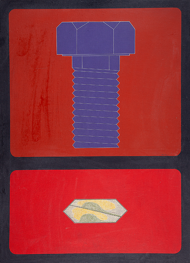 CLAUDIO TOZZI - Parafuso - Liquitex Sobre Tela Colado em Eucatex -Ass.dat.1971 centro sup.dir - 90 x 65 cm.Com certificado de autenticidade e observações no verso.Ex. Coleção Rodrigo Monteiro Lobato/Matheus Hizemberg.