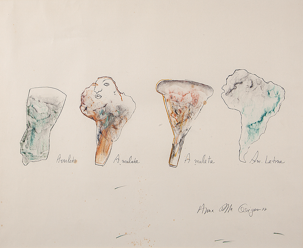 ANNA BELLA GEIGER - “Am.Latina (Amuleto, A mulata, A muleta) - Frottage Com Crayon e Lápis de Cor Sobre Papel - Ass.inf.dir - 1977 - 43,5 x 53,5 cm.