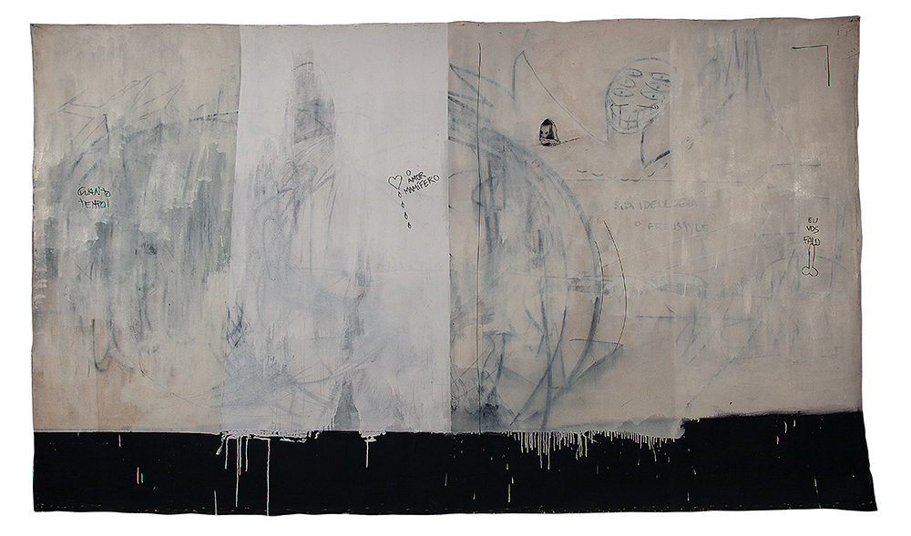 GUSTAVO SPERIDIÃO - Sem título - Esmalte Acrílico, Caneta Uniposca e Carvão - Ass.dat.2010 no verso - 2.12 x 3.60 cm.