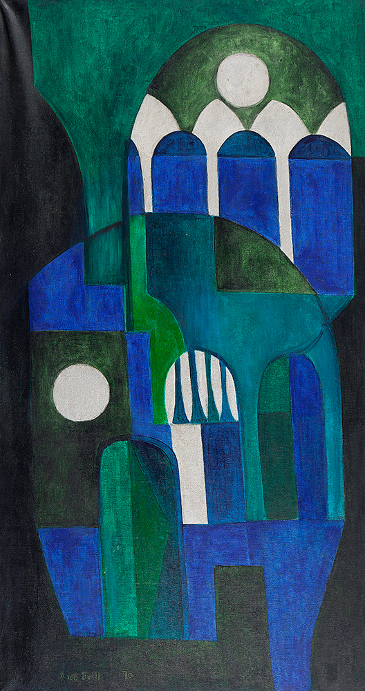 ALICE BRILL - Templo Azul - Acrílico Sobre Tela - Ass.dat.1970 inf.esq - 121 x 64,5 cm.Reproduzido na pág .85 e com etiqueta da Retrospectiva Alice Brill - Alicerceres da Forma realizado no Museu de Arte Brasileira- FAAP - 02/07 a 15/07/2007.