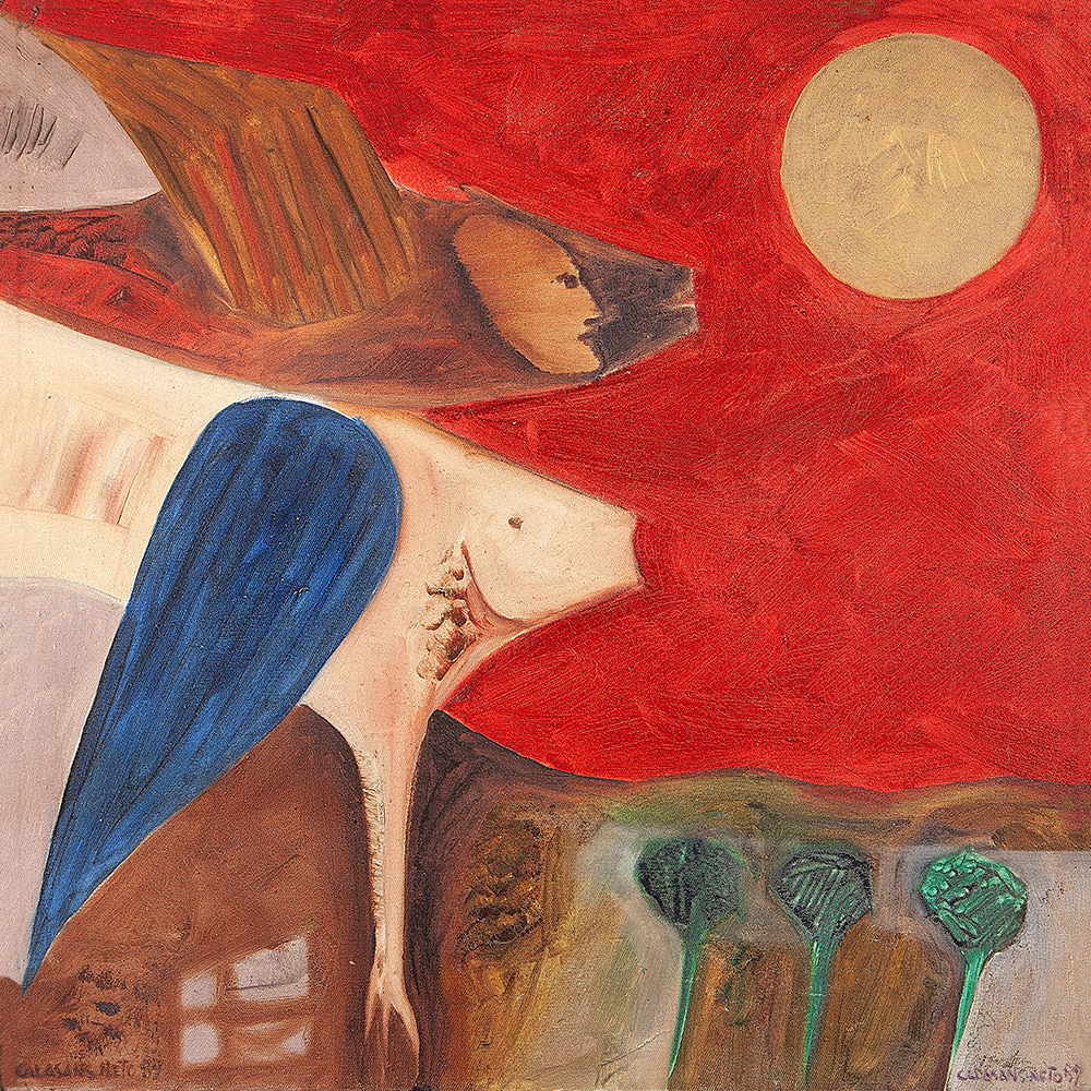JOSÉ JÚLIO DE CALASANS NETO - Céu vermelho - Série metamorfose -Óleo Sobre Tela - Ass.dat.1989 inf.dir, ass.tit. loc. Brasil e dat. no verso - 60 x 60 cm.