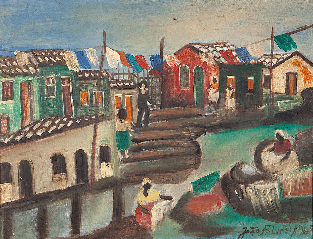JOÃO ALVES - Lavadeiras - Óleo Sobre Tela - Ass.dat.1969 inf.dir, ass.dat. no verso - 50 x 66 cm.