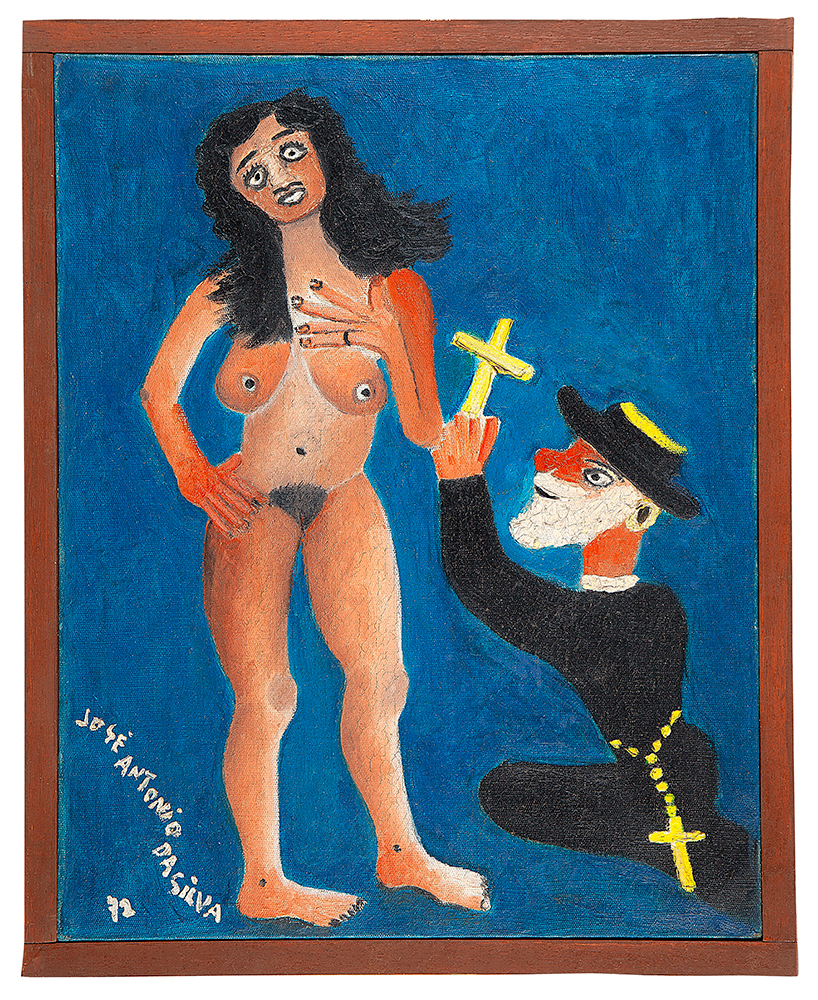 JOSÉ ANTÔNIO DA SILVA - Mulher e Frade - Óleo Sobre Tela - Ass.dat.1972 inf.esq.- 41 x 32 cm.