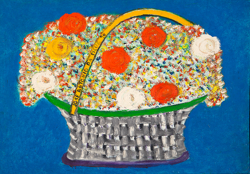 JOSÉ ANTÔNIO DA SILVA - Cesto de flores - Óleo Sobre Tela - Ass.dat.1975no centro, ass.dat. no verso - 42 x 60 cm.