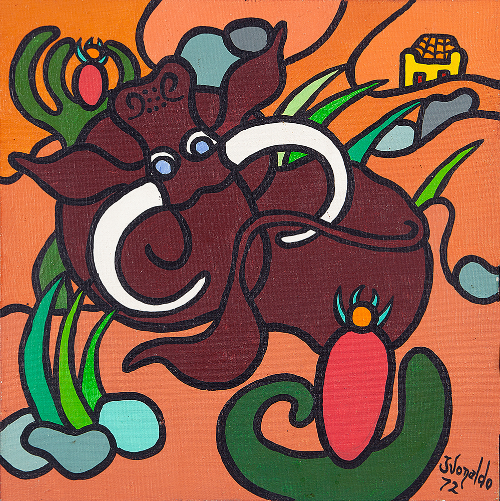 IVONALDO (IVONALDO VELOSO DE MELO) - Boi - Óleo Sobre Tela -Ass.dat.1972 inf.dir - 30 x 30 cm.