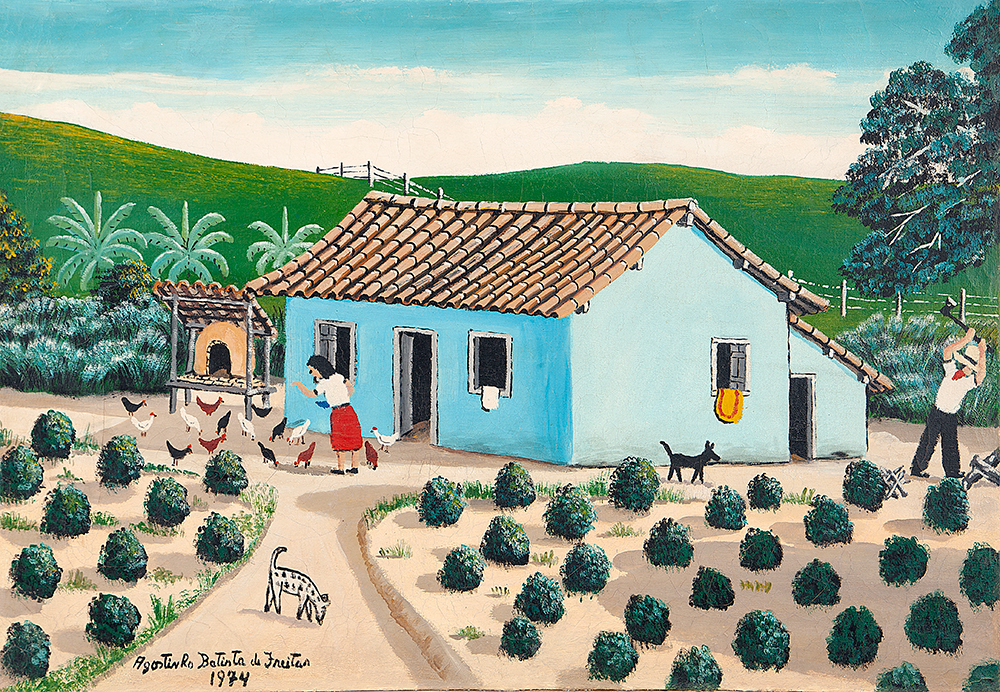 AGOSTINHO BATISTA DE FREITAS - Paisagem rural - Óleo Sobre Tela - Ass.dat.1974 inf.esq. - 45 x 64 cm.Com etiqueta Galeria Contorno.