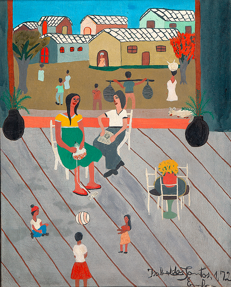 ISABEL DOS SANTOS - Cena cotidiana - Óleo Sobre Tela - Ass.dat.1972 e loc. Embu inf.dir - 50 x 40 cm.